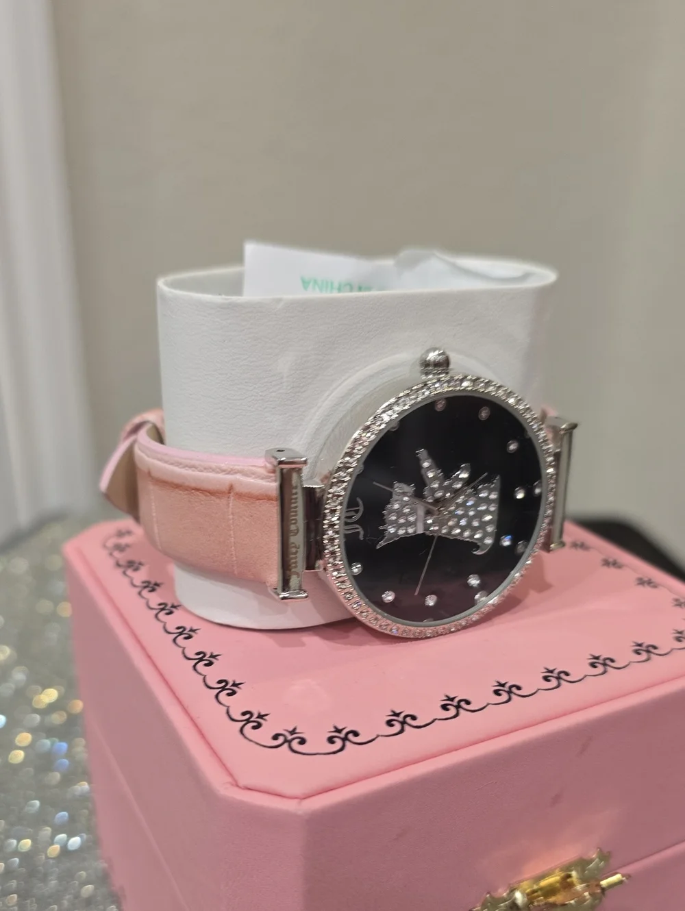 Juicy Couture Crystal Logo Scottie Dog Watch w/ Pink Strap
